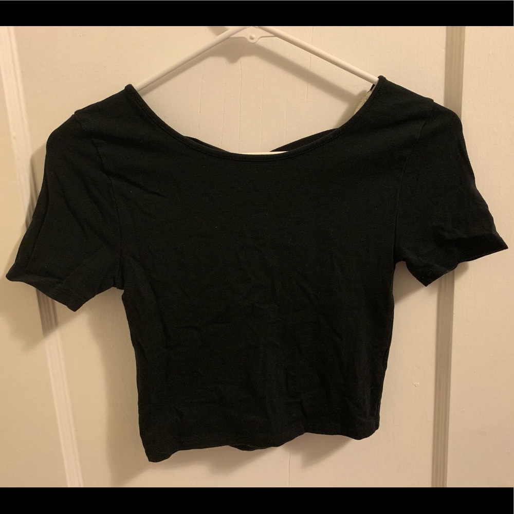 Black, Open-Back Crop Top